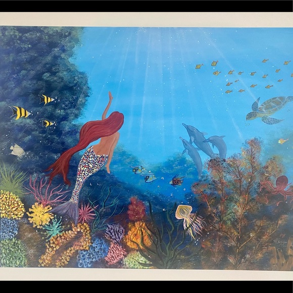 Underwater mermaid and other sea animals painting - Picture 2 of 8